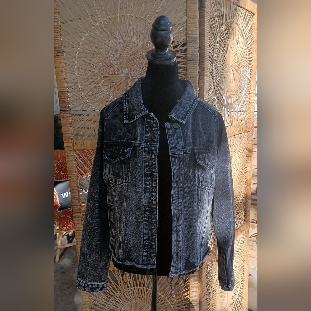NWT Alterd State Mica Black Distressed Denim Jacket_Med